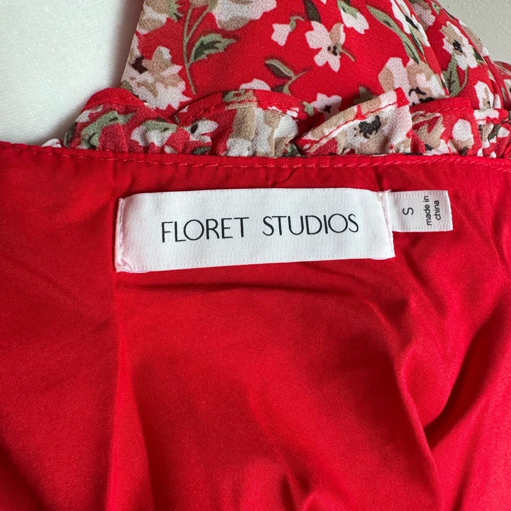 Nordstrom Floret Studios‎ Floral Button Front Red Women's Dress MIDI Size Small - Picture 8 of 10